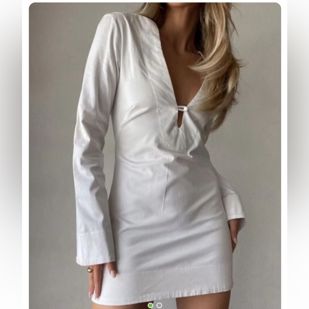Shop Rumors/ Rumored White Cotton Long Sleeve Mini Dress